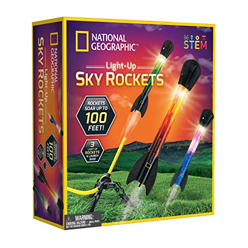 NATIONAL GEOGRAPHIC Spielzeugrakete - LED-Raketenwerfer für Kinder, draufspringen und los geht’s, luftbetrieben, Schaumstoff-Raketen fliegen bis zu 30,5 Meter, tolles Kinderspielzeug für draußen von Blue Marble