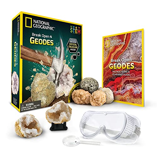 NATIONAL GEOGRAPHIC Wissenschafts-Set für 4 aufbrechbare Geoden - Inklusive Schutzbrille, Lernanleitung und Kristallständer - Großartiges Mint-Wissenschaftsgeschenk NATIONAL GEOGRAPHIC Wissenschafts-Set für 4 aufbrechbare Geoden - Inklusive Schutzbrille, Lernanleitung und Kristallständer - Großartiges Mint-Wissenschaftsgeschenk von Blue Marble