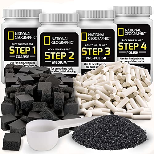 National Geographic Rock Tumbler Media – Das ultimative Rock Polierzubehör Kit, 4 Stage Bulk Rock Tumbler Grit 0,7 kg Keramik Pellets GemFoam Polieren Tumbling Media von National Geographic