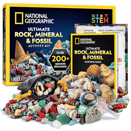 NATIONAL GEOGRAPHIC Edelsteine und Fossilien Set - 300-teiliges Set mit Geoden und Echten Fossilien -Rosenquarz Jaspis Aventurin - Viele Weitere Kristalle und Edelsteine für Kinder von National Geographic