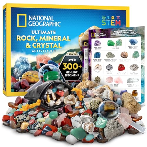 NATIONAL GEOGRAPHIC Edelsteine und Fossilien Set - 300-teiliges Set mit Geoden und Echten Fossilien -Rosenquarz Jaspis Aventurin - Viele Weitere Kristalle und Edelsteine für Kinder von National Geographic