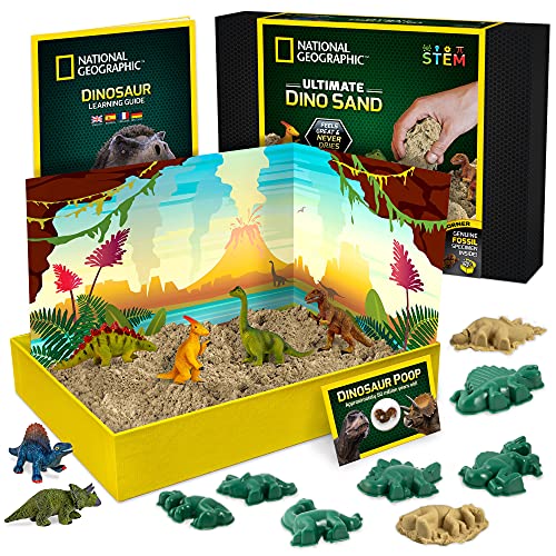 National Geographic Ultimativer Dino Kinetic Sand für Kinder – befriedigendes Kinder-Sandspielzeug mit 6 tollen Formen und Figuren | STEM Dinosaurier Sand für Kinder | kreatives Spielzeug für Mädchen von National Geographic