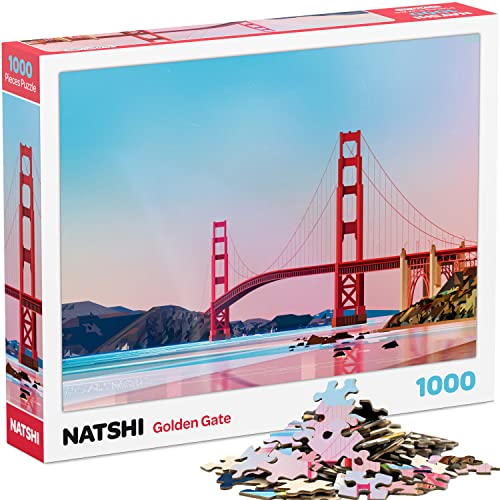 Natshi - Golden Gate – Puzzle 1000 Teile Erwachsene – 70 x 50 cm – Puzzle Landschaft – mit Poster & wiederverschließbarer Tasche – Spielzeug Geschenk Geburtstag Weihnachten – PZ003 von Natshi