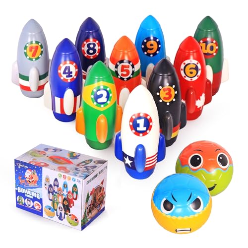 Nattork Rocket Kids Bowling Set - Toddler Bowling Game Indoor Outdoor with 10 Foam Pins 2 Balls, Educational Games Set for Age 4-5,5-12 Kids Birthday Gift Nattork Rocket Kids Bowling Set - Toddler Bowling Game Indoor Outdoor with 10 Foam Pins 2 Balls, Educational Games Set for Age 4-5,5-12 Kids Birthday Gift von Nattork