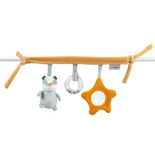 Nattou Spielzeug zum Aufhängen aus Polyester, Dachs Felix, Mit Rassel und weiteren Aktivitäten, Ca. 32 cm, Felix und Leo, Beige von Nattou