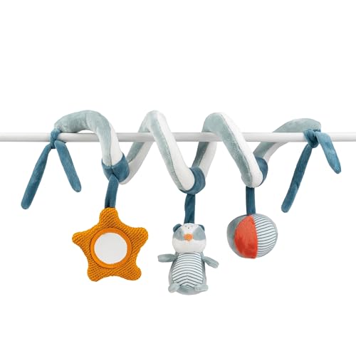 Nattou Spielzeug zum Aufhängen aus Polyester, Dachs Felix, Mit Rassel und weiteren Aktivitäten, Ca. 30 cm, Felix und Leo, Hellblau von Nattou