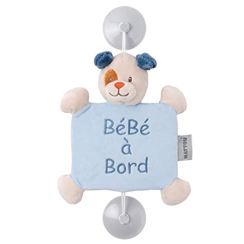 Nattou "Bébé à Bord"-Schild mit Saugnapf, Hund Jim, 34 x 20 x 6 cm, Jim und Bob, Blau/Beige von Nattou