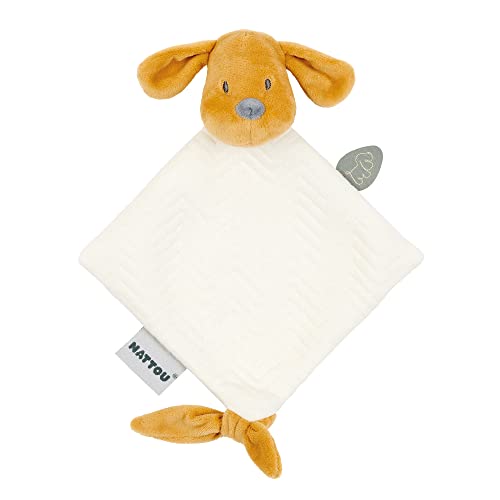 Nattou Mini Doudou Plat, Chien Charlie, Compagnon de Route dès la Naissance, Env. 28 cm, Végétalien, Jacquard, Coton/Polyester, Vanille von Nattou