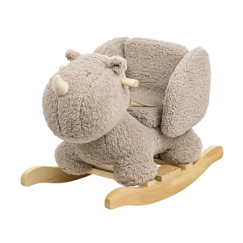 Nattou Schaukeltier aus weichem Teddy-Stoff, Schaukeltier Nashorn, Inkl. Sicherheitsgurt, Fröhliches Hin- und Herschaukeln, Ca. 60 cm, Lapidou, Polyester/Holz, Taupe von Nattou