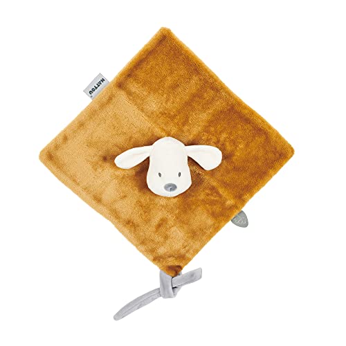 Nattou Doudou Plat, Chien Charlie, Compagnon de Route dès la Naissance, 27 x 27 cm, Végétalien, Flanelle, Coton/Polyester, Caramel von Nattou