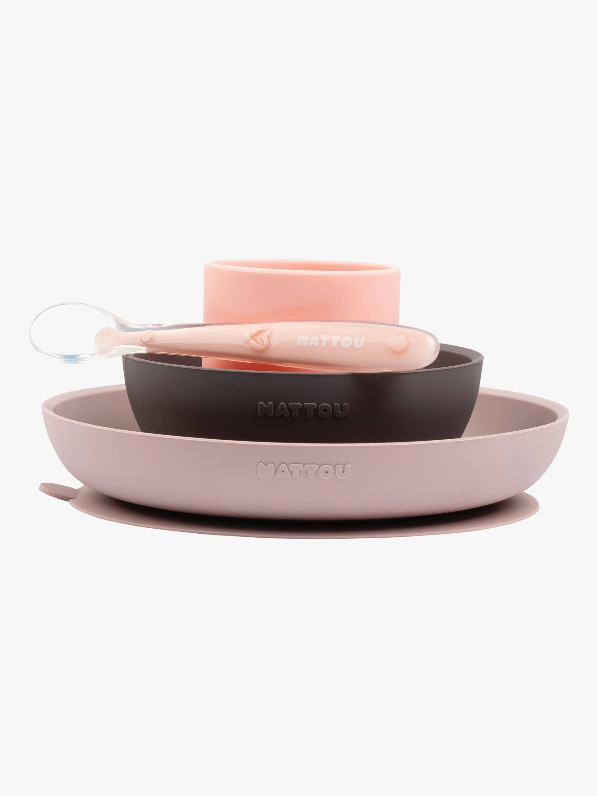 Nattou Soft Silicone Geschirrset 4 Teile, Rosa/Aubergine von Nattou