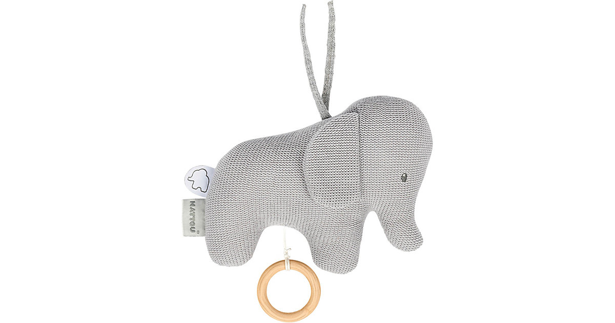 Spieluhr Strick - laufender Elefant, grau von Nattou
