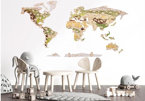 3D Holzpuzzle Wandkarte für Kinder, Weltkarte mit 150 Tierfiguren, 130 x 70 cm 3D Holzpuzzle Wandkarte für Kinder, Weltkarte mit 150 Tierfiguren, 130 x 70 cm von Natura Products