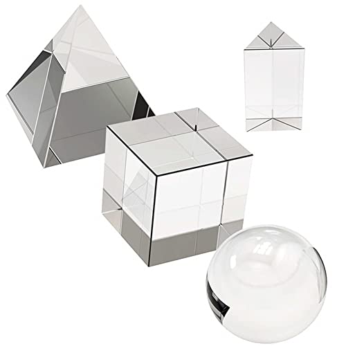 K9 Optische Kristallfotografie-Prismen-Set mit 50 mm Kristallwürfel, 50 mm Glas, dreieckiges Prisma, 55 mm Kristallkugel, 60 mm optische Pyramide, 4 Stück von NatureMan