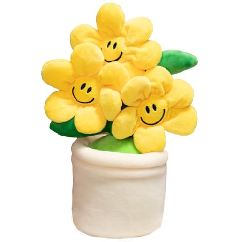 NatureMan Sukkulenten-Plüsch, Sonnenblumentopf, gefülltes Plüsch, niedliches lächelndes Gesicht, gefüllte Pflanzen, Plüschtier für Raumdekoration/Geburtstagsgeschenke (gelb) von NatureMan