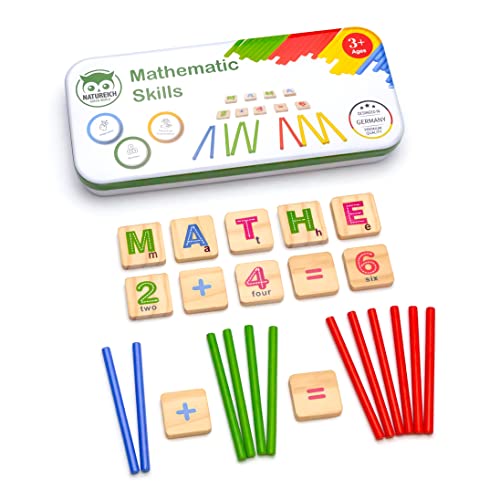 Natureich Mathe Montessori ABC Spielzeug Holz Metallbox zum Aufbewahren Zahlen Lernen Rechenstäbchen 1x1 ab 3 Jahre für frühe Motorik Entwicklung von Natureich