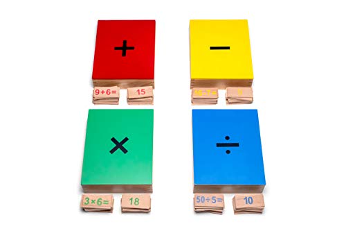 Natureich Mathematik Montessori Spielzeug zum 1x1 Lernen für Grundschüler / 4 Boxen aus Holz Multiplikation, Division, Addition, Subtraktion von Natureich