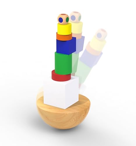 Natureich Stapelturm mit 6 Bausteinen aus Holz für Kinder, Geschicklichkeitsspiel von Natureich