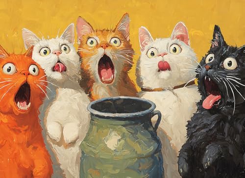1000 Teile Erwachsenenpuzzle - Lustiges Puzzle für Erwachsene, überraschte Katzen, Ölgemälde, herausforderndes lustiges Puzzle für Erwachsene, buntes Katzenkunstpuzzle, tolle Geschenkidee, 67,7 x 48,9 von Naturelish