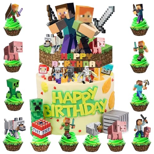 16 Stücke Pixel Tortendeko Kindergeburtstag, Miner Gamer Kuchendeko Geburtstag, Torte Topper, Cupcake Topper, Deko Torte Kinder, Kuchendekorationsset 16 Stücke Pixel Tortendeko Kindergeburtstag, Miner Gamer Kuchendeko Geburtstag, Torte Topper, Cupcake Topper, Deko Torte Kinder, Kuchendekorationsset von Natures Freefit