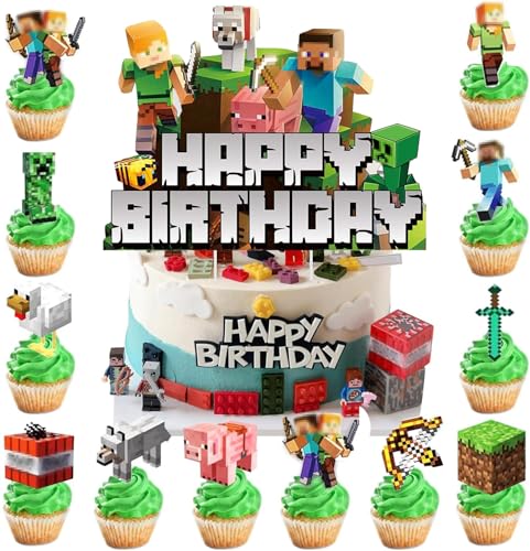 26 Pieces Cake Cake Decoration Children's Birthday - Cake Decoration Set with Cake Topper and Cupcake Decoration for Theme Parties (Children's Motifs, Colourful, Reusable) von Natures Freefit