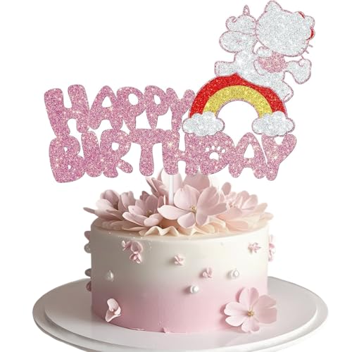 Cake Decoration Children's Birthday, Happy Birthday Cake Decoration, Cake Decoration, Cartoon-Katze Theme Cake Decoration, Cupcake Topper, Happy Birthday Colourful Cake Decoration for Children's Party von Natures Freefit