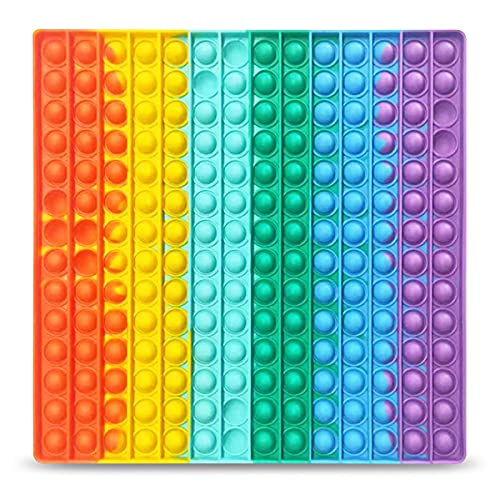 Bubble Pop Toy Trend sensorisches Spielzeug 30cm Reisespielzeug Anti Stress Push It Pop Fidget Stressabbau und Angstwerkzeuge für Kinder und Erwachsene Rainbow Silikon, Form:Quadrat 30 x 30 cm von Nauci
