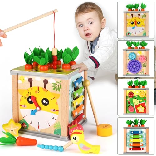 Motorikwürfel Holz Baby ab 1 Jahr, 7 in 1 Aktivitätswürfel, Montessori Activity Center, Karottenernte Holzspielzeug Motorikspielzeug für Kleinkinder Baby Motorikwürfel Holz Baby ab 1 Jahr, 7 in 1 Aktivitätswürfel, Montessori Activity Center, Karottenernte Holzspielzeug Motorikspielzeug für Kleinkinder Baby von Nauotk
