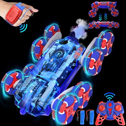 Nauotk Ferngesteuertes Auto ab 6 7 8 9 10 11 12 Jahre, 8WD RC Stunt Drift Car mit Gestensensor, mit Licht und Sprühnebel, 2,4 GHz 2 Akku Spielzeug, für Kinder Junge Mädchen-Rotes (Rote Spinne) von Nauotk