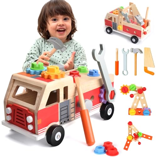 Nauotk Werkzeugkoffer Kinder Werkbank, 2 in 1 Werkzeug Holzspielzeug Spielzeug ab 2 3 4 Jahre, Montessori Kinderwerkzeug Werkzeugwagen, Spielzeugauto aus Holz Lernspiele Geschenk Junge Mädchen Nauotk Werkzeugkoffer Kinder Werkbank, 2 in 1 Werkzeug Holzspielzeug Spielzeug ab 2 3 4 Jahre, Montessori Kinderwerkzeug Werkzeugwagen, Spielzeugauto aus Holz Lernspiele Geschenk Junge Mädchen von Nauotk