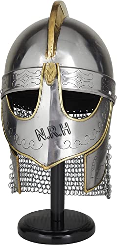 Mittelalterlicher Helm aus gebürstetem Stahl, Wikinger-Kettenhemd, Ritter, Kreuzritter, Rüstung, Helm, beste Halloween-Kostüme Mittelalterlicher Helm aus gebürstetem Stahl, Wikinger-Kettenhemd, Ritter, Kreuzritter, Rüstung, Helm, beste Halloween-Kostüme von Nautical Replica Hub