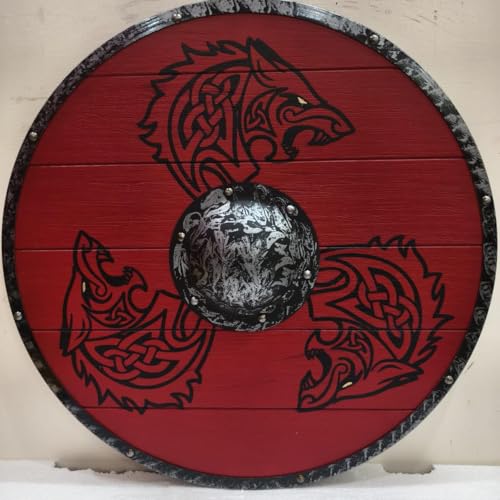Nautical Replica Hub 3 Drachen Holzschild Wikinger Schild nordische Mythologie Valhalla Wikinger Schild Mittelalter Krieger Kampf Getragen Schild von Nautical Replica Hub