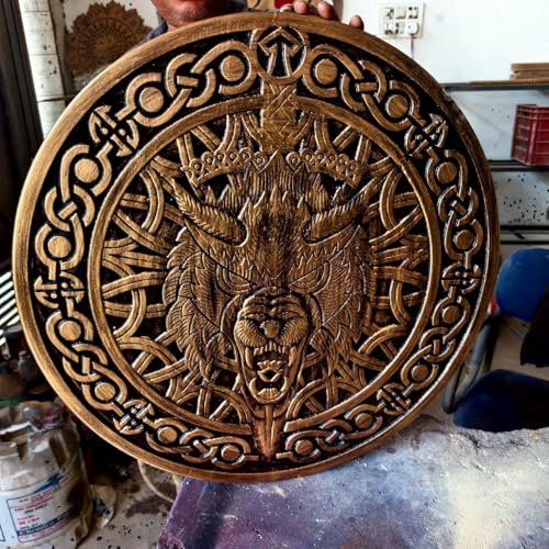 Nautical Replica Hub Handgefertigter Wikinger-Wolf-Schild, nordischer runder Schild mit 3D-Wolf-Design, mittelalterliches Schild für LARP, Cosplay & Wanddekoration, Geschenk für Ihn Nautical Replica Hub Handgefertigter Wikinger-Wolf-Schild, nordischer runder Schild mit 3D-Wolf-Design, mittelalterliches Schild für LARP, Cosplay & Wanddekoration, Geschenk für Ihn von Nautical Replica Hub