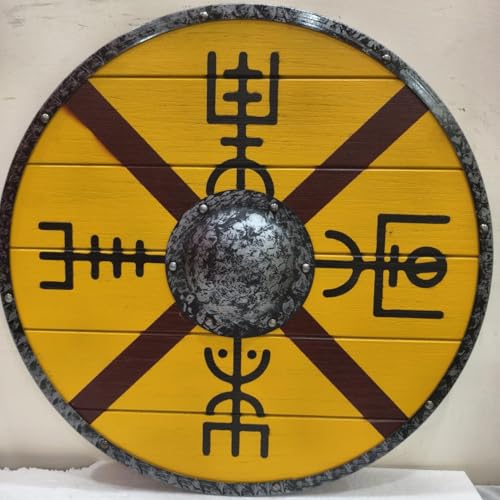 Nautical Replica Hub Handgefertigter Wikingerschild aus Holz, Walhalla, geschnitzt, authentisch, Kampf, getragenes Schild, bestes Geschenk, Cosplay-Kostüm, Wandbehang von Nautical Replica Hub