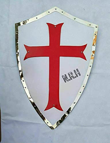 Nautical Replica Hub Mittelalterlicher Tempelritter-Schild aus Stahl mit rotem Kreuz Heizung Kampfkrieger Schild von Nautical Replica Hub