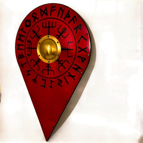 Viking Runes Ragnar Lothbrok Helm der Ehrfurcht Aegishjalmur Norse Red Wooden Riesiger Drachenschild von Nautical Replica Hub
