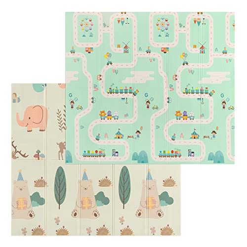 Navaris Baby Spielmatte 200 x 180 cm faltbar - Kinder Krabbelmatte Boden Matte - doppelseitig wasserdicht groß - XPE Schaumstoff unisex - grün beige von Navaris