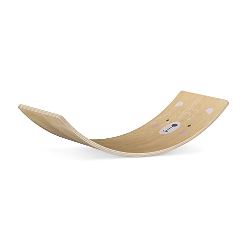 Navaris Balance Board für Kinder aus Holz - Indoor Wippe Wackelbrett 81x28cm - Balancierbrett ab 3 Jahren - Balancieren Turnen - Rutschbrett - Bären Design von Navaris