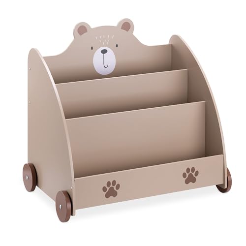 Navaris Bücherregal für Kinder - Kinderzimmer Regal für Bücher und Spielzeug aus Holz - 60 x 58 x 40 cm - Buchregal mit Rollen - Organizer Braun Bär von Navaris