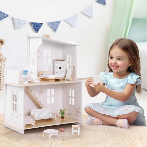 Navaris Holz Puppenhaus ab 3 Jahre - Robustes und Stabiles Design - 2 Etagen und Treppe - Dollhouse inkl. Möbel und 3 Accessoires - Puppenstube mit Zubehör für Mädchen Junge Navaris Holz Puppenhaus ab 3 Jahre - Robustes und Stabiles Design - 2 Etagen und Treppe - Dollhouse inkl. Möbel und 3 Accessoires - Puppenstube mit Zubehör für Mädchen Junge von Navaris