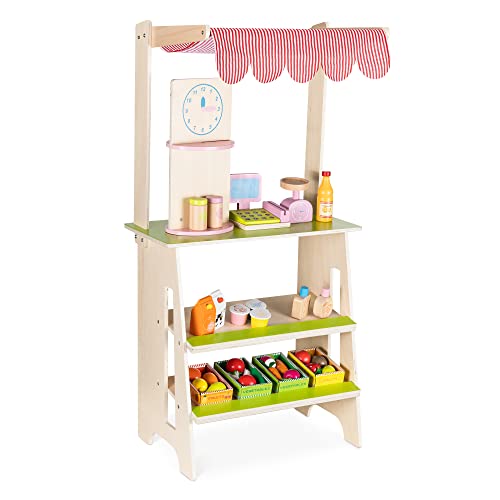 Navaris Holz Supermarkt für Kinder - Spielzeug Kaufladen inkl. Obst Gemüse Lebensmittel aus Holz - Verkaufsstand mit Kasse und Waage für Jungen und Mädchen von Navaris