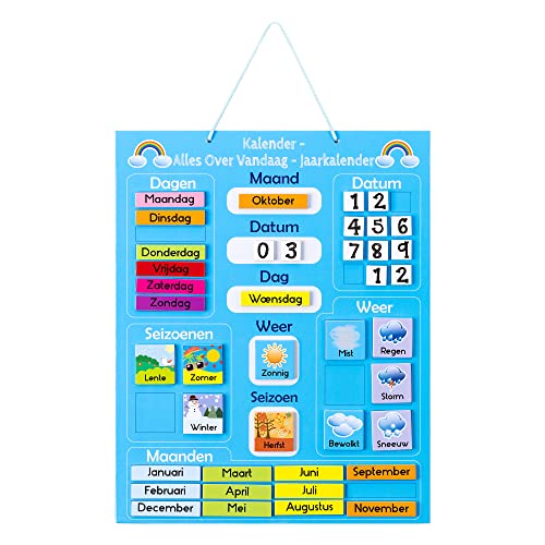 Navaris Kalender Tafel für Kinder - Lerntafel Jahreszeiten Uhr - Magnet Spiel Lernuhr - Kinderkalender Jahreskalender - magnetisch - blau - niederländisch von Navaris