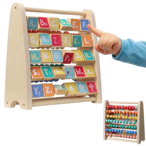 Navaris Lernspielzeug Zahlen Farben - Rechenschieber und Alphabet Abakus für Kinder ab 1 Jahr - Bunte Rechenhilfe und Lernen von Buchstaben - Montessori Mathe Abacus Spielzeug - Englisch von Navaris