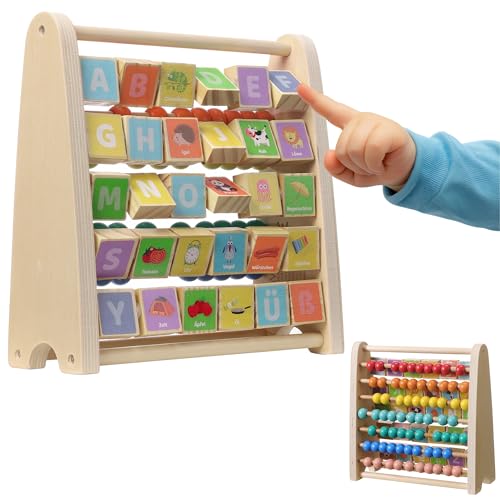 Navaris Lernspielzeug Zahlen Farben - Rechenschieber und Alphabet Abakus für Kinder ab 1 Jahr - Bunte Rechenhilfe und Lernen von Buchstaben - Montessori Mathe Abacus Spielzeug von Navaris