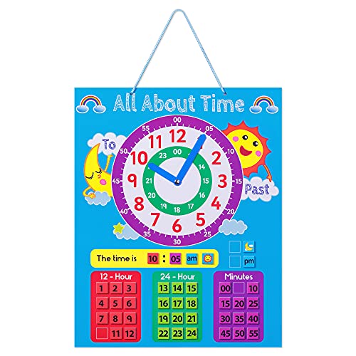 Navaris Lernuhr für Kinder magnetisch - Uhrzeit lernen - Magnet Lerntafel ab 3 Jahre - Spielzeug Uhr - Lernspielzeug mit 40 Magneten - blau - englisch von Navaris