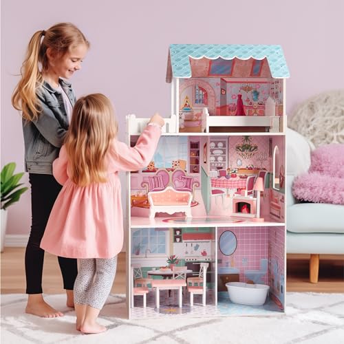 Navaris Puppenhaus aus Holz - Spielzeug Puppenstube 3 Etagen - Große Puppenvilla - Inklusive 9 Möbelstücke und Zubehör - Spielzeug ab 3 Jahre - Geschenk für Mädchen Navaris Puppenhaus aus Holz - Spielzeug Puppenstube 3 Etagen - Große Puppenvilla - Inklusive 9 Möbelstücke und Zubehör - Spielzeug ab 3 Jahre - Geschenk für Mädchen von Navaris