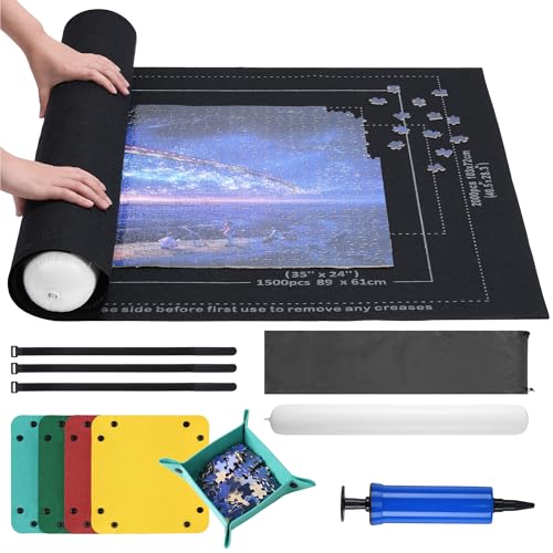 Navaris Puzzle Matte - rutschfeste Puzzleunterlage für 1000-2000 Teile - Inklusive 6 farbigen Sortierschalen - Puzzlematte 1000 Teile - Puzzle Aufbewahrung Zubehör von Navaris