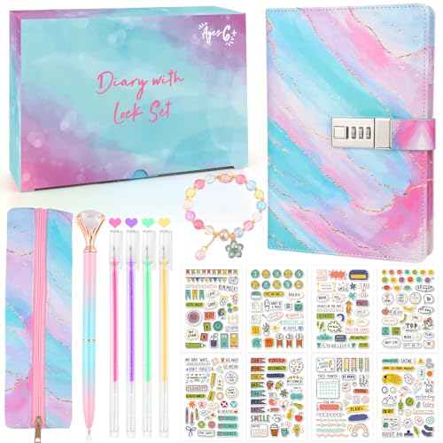 Tagebuch mit Schloss Mädchen, Geschenke für Mädchen 8 9 10 11 12 13 Jahre, Tagebuch mit Code Armband Notizbüch Stift Mäppchen Schule, Kindertag Schulanfang Geburtstag Geschenk Mädchen 7-14 Diary von Navdrivl