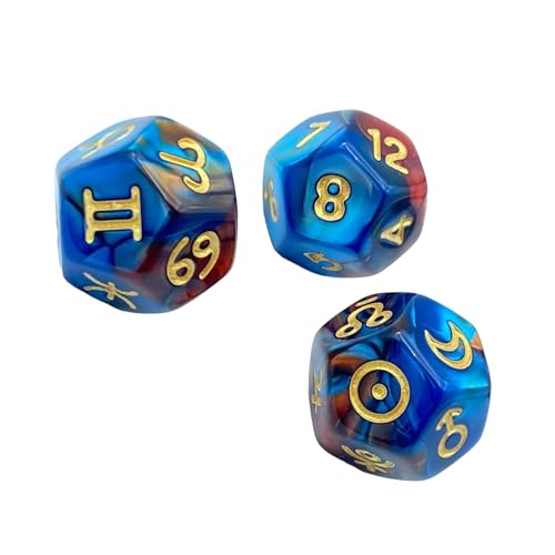 3er-Pack bunte Harzwürfel mit Glitzer-Finish für mystische Rollenspiele und Anleitungswürfel zur Astrologie-Anleitung von Navna