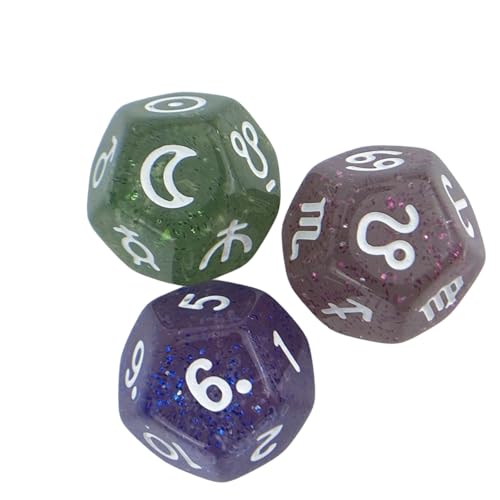 3er-Pack bunte Harzwürfel mit Glitzer-Finish für mystische Rollenspiele und Anleitungswürfel zur Astrologie-Anleitung von Navna